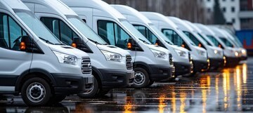 Row of white fleet vans